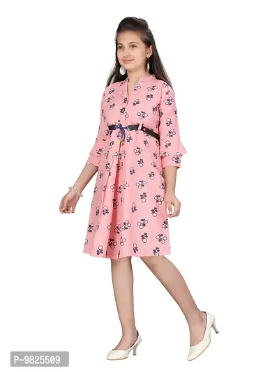 Fabulous Pink Cotton Printed A-Line Dress For Girls-thumb3