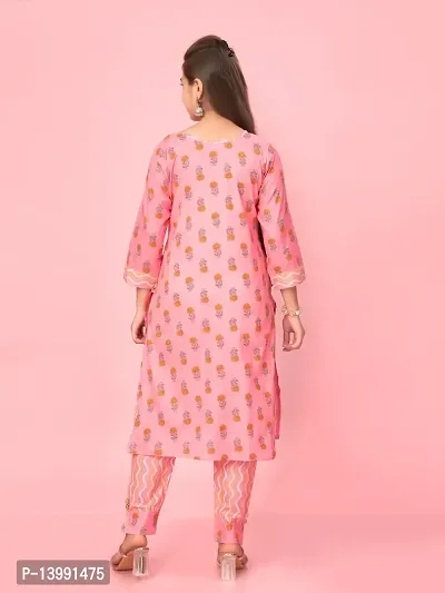 Aarika Girls Pink Colour Cotton Printed Kurti Pant Set-thumb4