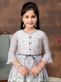 Girls Ethnic Wear Grey Colour Floral Print Silk Kurti Patiala Set With Belt-thumb2
