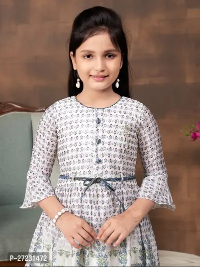 Girls Ethnic Wear Grey Colour Floral Print Silk Kurti Patiala Set With Belt-thumb5