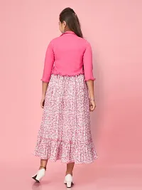 Aarika Girls Pink Colour Georgette/Denim Floral Print Dress-thumb3