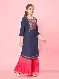 Aarika Girls Navy Blue-Gajri Colour Cotton Printed Kurti Skirt Set-thumb2