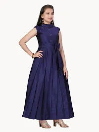 Fabulous Navy Blue Silk Solid A-Line Dress For Girls-thumb1