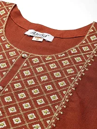 Aarika Womens Party Wear Brown Colour Thread Embroidery Gota Lace Work Cotton Kurti-thumb1
