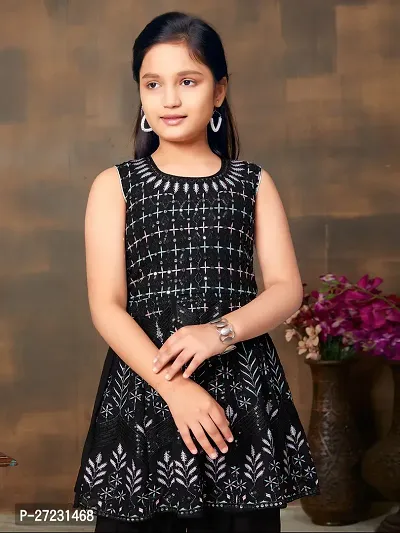 Girls Ethnic Wear Black Colour Sequin Thread Embroidery Georgette Kurti Patiala Set-thumb4