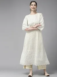 Aarika Womens Cream Color Embroidered kurti-thumb2