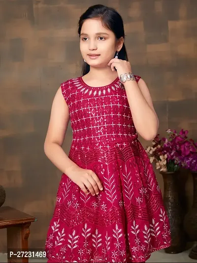 Girls Ethnic Wear Rani Colour Sequin Embroidery Georgette Kurti Sharara Set-thumb3