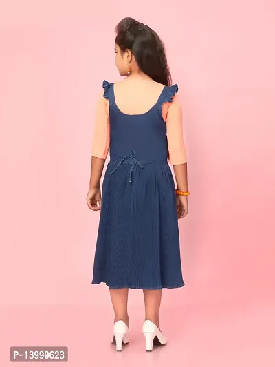 Aarika Girls Navy Blue-Peach Colour Cotton Blend Solid Dress-thumb4