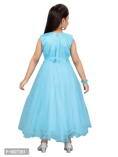 Fabulous Turquoise Net Embellished A-Line Dress For Girls-thumb4