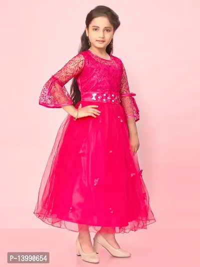 Aarika Girls Rani Colour Nylon Self Design Gown-thumb2