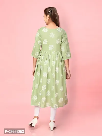 Aarika Girls Green-White Colour Cotton Embroidery Kurti Legging Set-thumb4