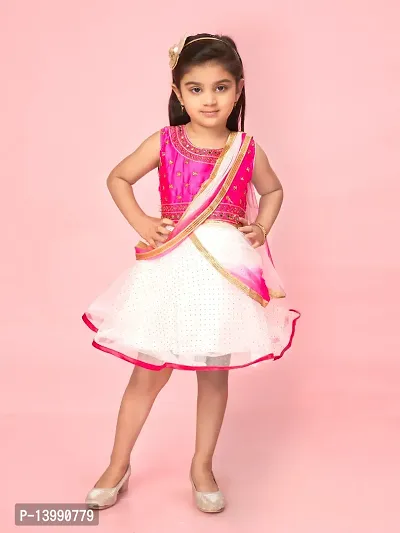 Aarika Girls Rani-White Color Net Embroidery Dress-thumb0