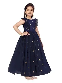 Fabulous Navy Blue Net Embellished A-Line Dress For Girls-thumb1