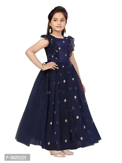 Fabulous Navy Blue Net Embellished A-Line Dress For Girls-thumb2