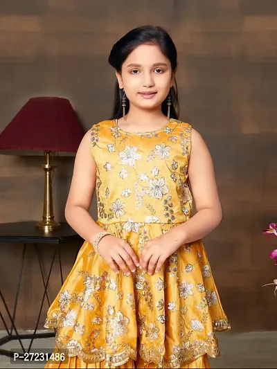 Girls Ethnic Wear Mustard Colour Sequin Embroidery With Lace Border Silk Kurti Sharara Set-thumb5