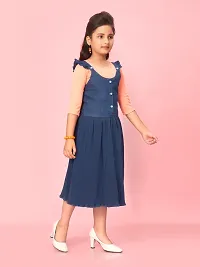 Aarika Girls Navy Blue-Peach Colour Cotton Blend Solid Dress-thumb1
