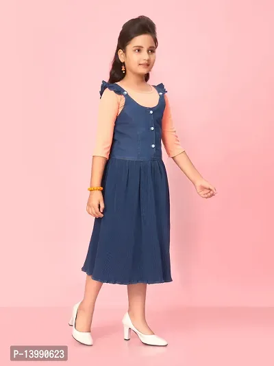 Aarika Girls Navy Blue-Peach Colour Cotton Blend Solid Dress-thumb2