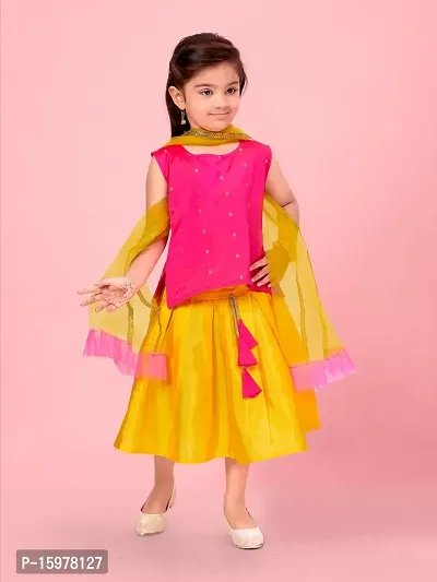 Aarika Girls Rani Color Solid Lehenga Choli Set