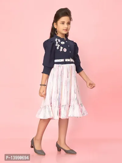Aarika Girls Pink-Navy Blue Colour Georgette Embroidery Frock-thumb2