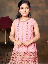 Girls Ethnic Wear Pink Colour Thread Embroidery With Lace Border Georgette Kurti Sharara Set-thumb1
