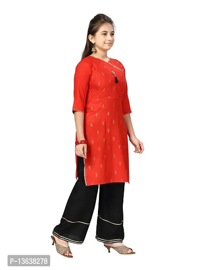 Aarika Girls Red Color Cotton Kurti-thumb2