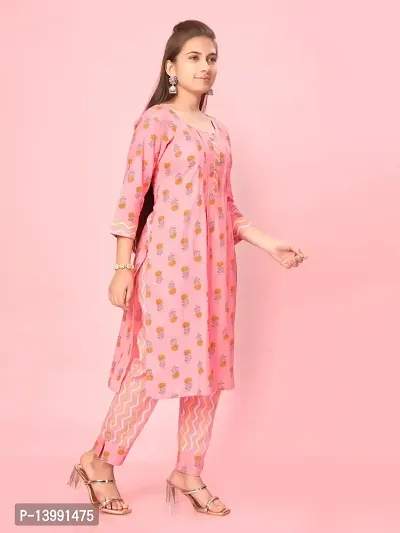 Aarika Girls Pink Colour Cotton Printed Kurti Pant Set-thumb3