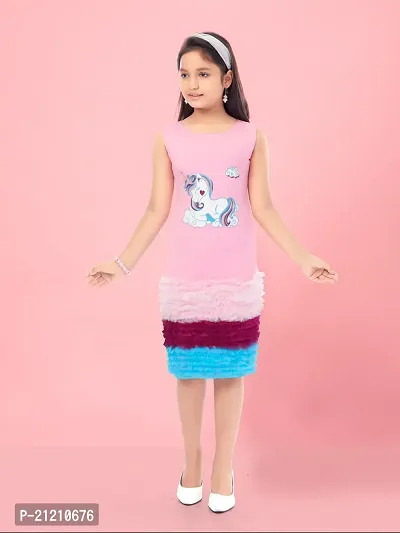 Aarika Girls Pink Round Neck ruber Print Dress