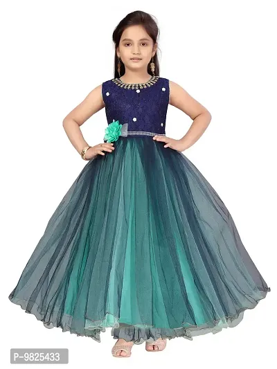 Fabulous Green Polyester Solid A-Line Dress For Girls