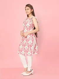 Aarika Girls Pink- White Color Cotton Printed Kurti Pant Set-thumb1