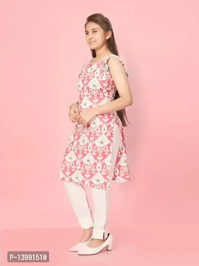 Aarika Girls Pink- White Color Cotton Printed Kurti Pant Set-thumb2