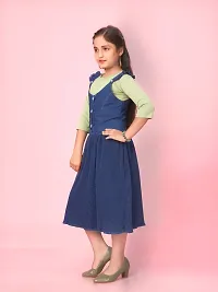Aarika Girls Navy Blue-Green Color Cotton Blend Solid Dress-thumb2