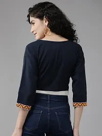 Trendy Navy Blue Cotton Jacket For Women-thumb3