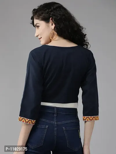 Trendy Navy Blue Cotton Jacket For Women-thumb4