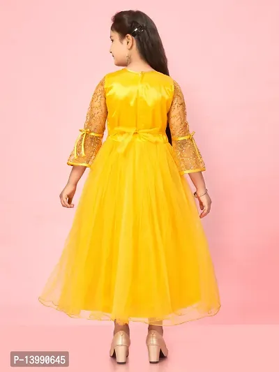 Aarika Girls Yellow Colour Nylon Self Design Gown-thumb4