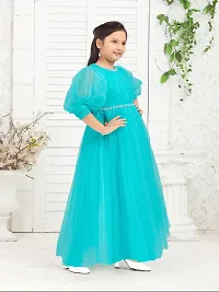 Aarika Girls Party Wear Sea Green Colour Solid Stone Lace Net Gown-thumb3