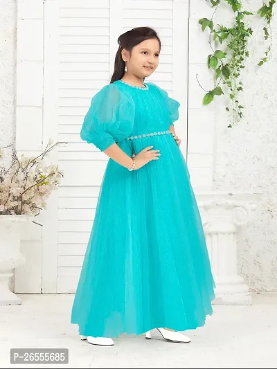 Aarika Girls Party Wear Sea Green Colour Solid Stone Lace Net Gown-thumb4