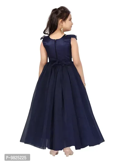 Fabulous Navy Blue Net Embellished A-Line Dress For Girls-thumb4