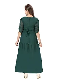 Fabulous Green Georgette Solid A-Line Dress For Girls-thumb3