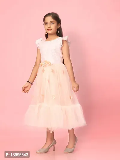 Aarika Girls Peach Colour Net Self Design Gown-thumb4