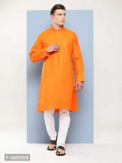 Aarika Mens Ethnic Wear Orange Colour Solid Cotton Kurta-thumb0