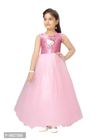 Fabulous Pink Nylon Printed A-Line Dress For Girls