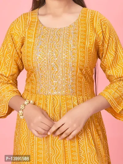 Aarika Girls Yellow Color Cotton Bandhej Kurti-thumb5