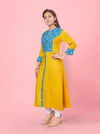 Aarika Girls Lime Yellow Color Cotton Printed-Solid Kurti-thumb1