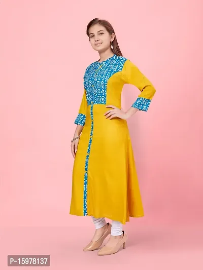 Aarika Girls Lime Yellow Color Cotton Printed-Solid Kurti-thumb2