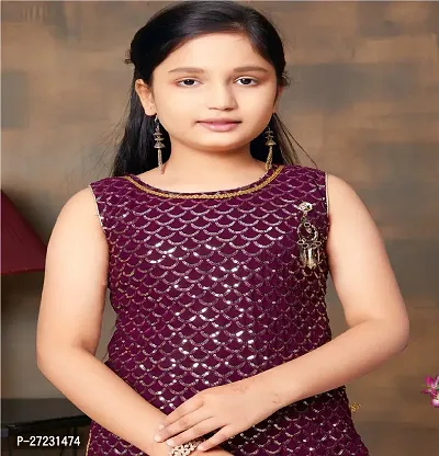 Girls Ethnic Wear Purple Colour Sequin Embroidery Lace Work Georgette Kurti Patiala Set-thumb4