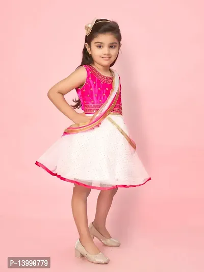 Aarika Girls Rani-White Color Net Embroidery Dress-thumb2