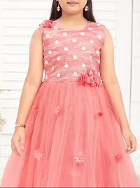 Girls Party Wear Coral Color Gliter Print Embellished Net Gown-thumb2
