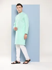 Aarika Mens Ethnic Wear Sea Green Colour Solid Cotton Kurta Pyjama Set-thumb1