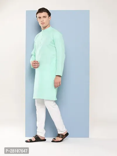 Aarika Mens Ethnic Wear Sea Green Colour Solid Cotton Kurta Pyjama Set-thumb2