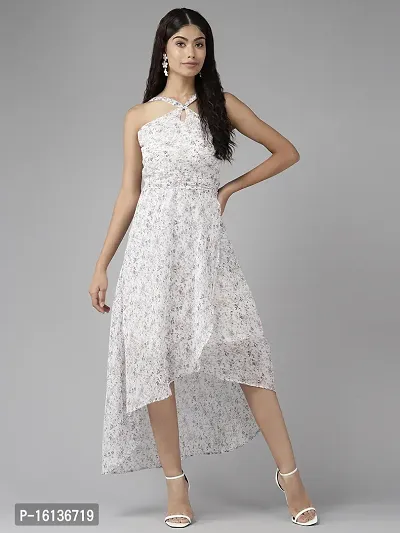 Aarika Womens White Color Floral Georgette Dress